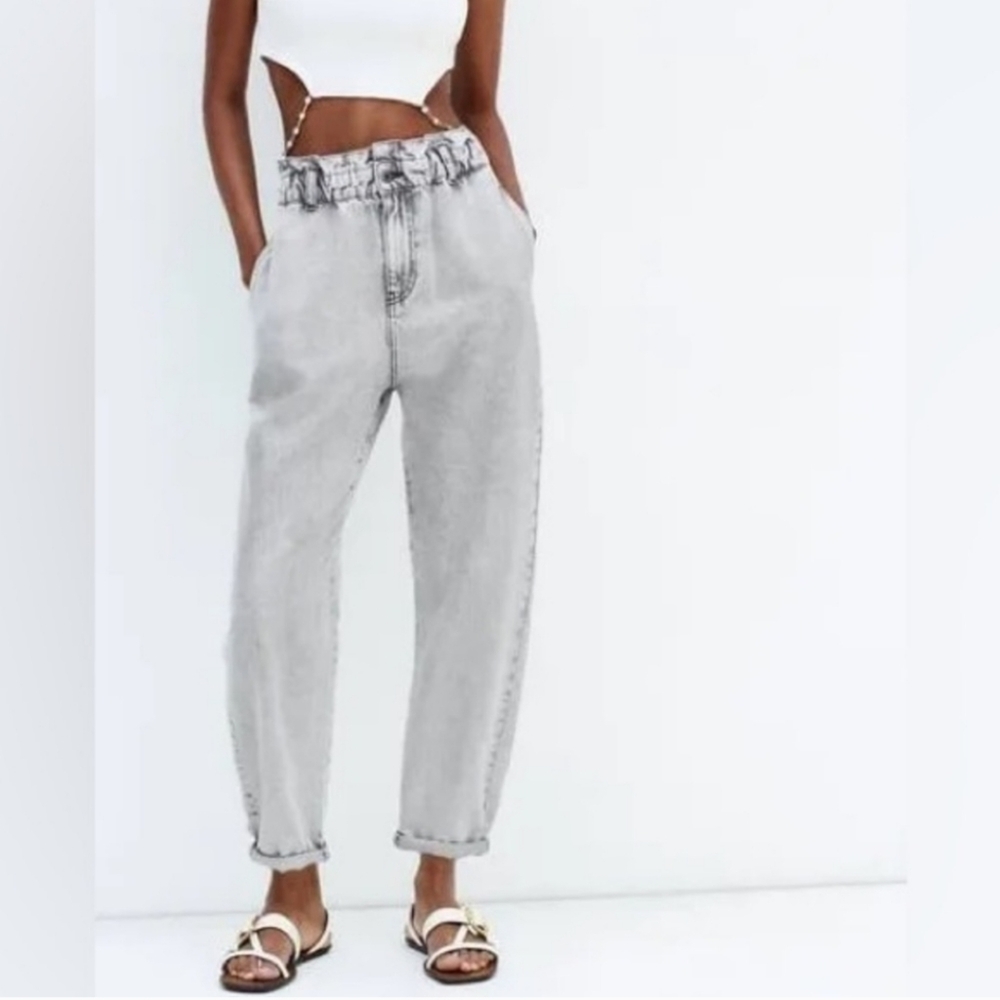 Zara High Waist Paperbag Baggy Jeans, Size 2